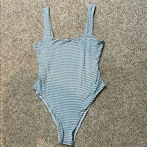 American Eagle Blue and White Striped Bodysuit